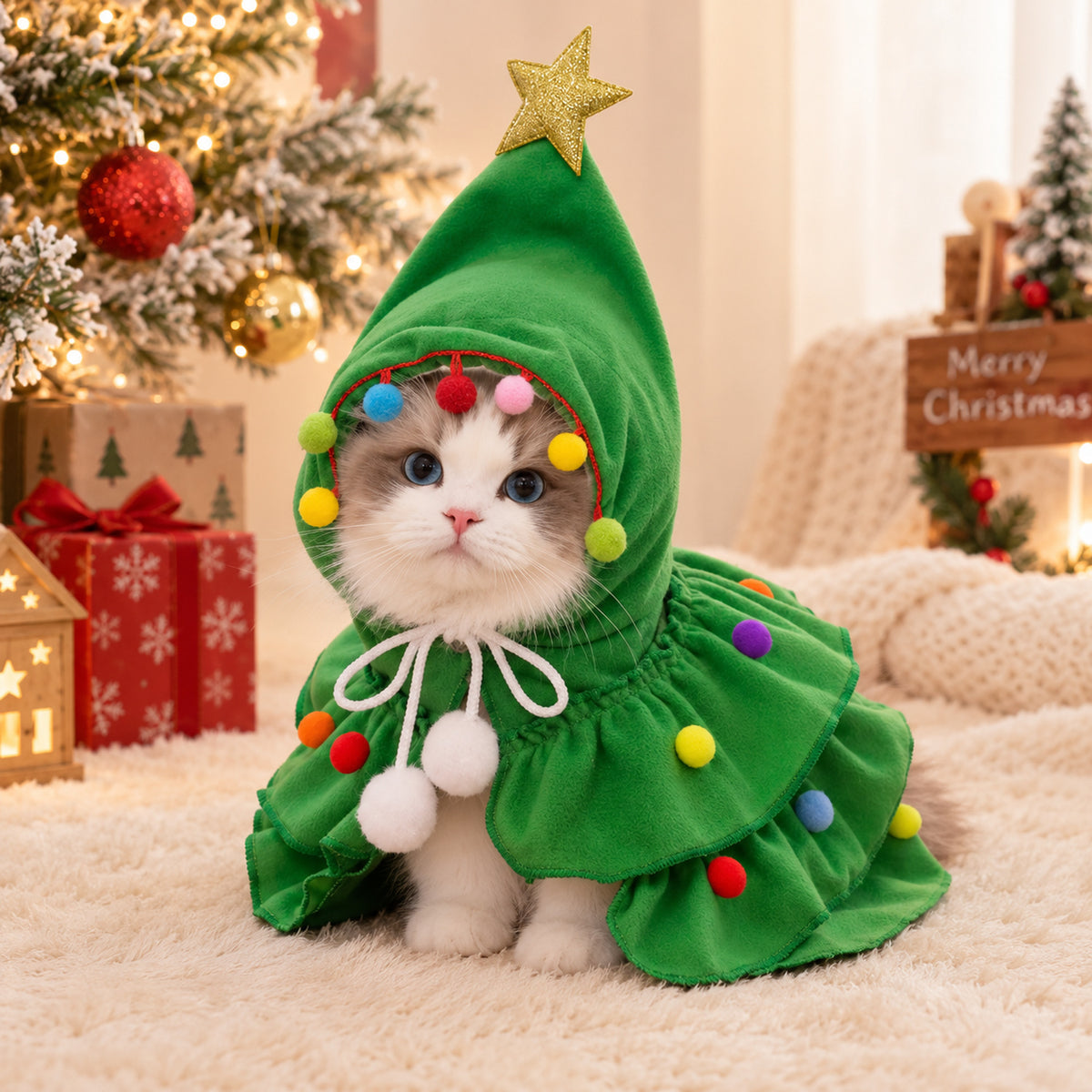 Christmas Dog Outfit | Hooded Christmas Tree Cape for Dogs & Cats