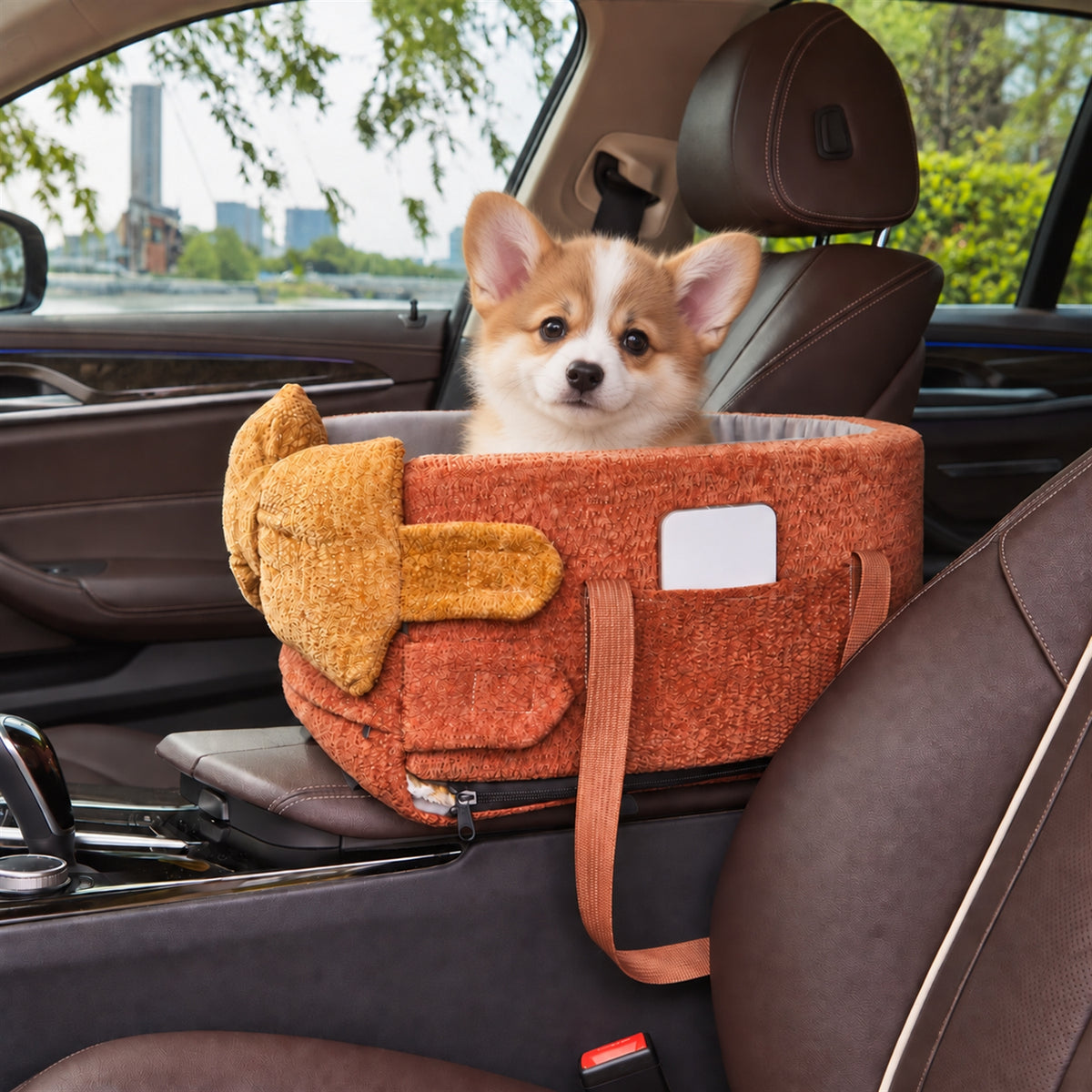 Dog Car Seat & Carrier Bag | Chenille with Carry Handles & Removable Cover