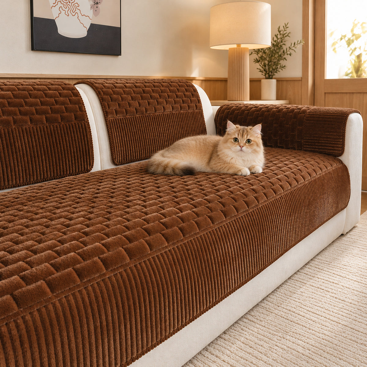 Quilted Chenille Sofa Cover | Non-Slip Sofa Protector