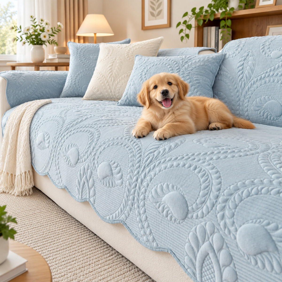 Paisley Sofa Cover | Non-Slip Flannel Sofa Protector | Machine Washable & Pet-Friendly