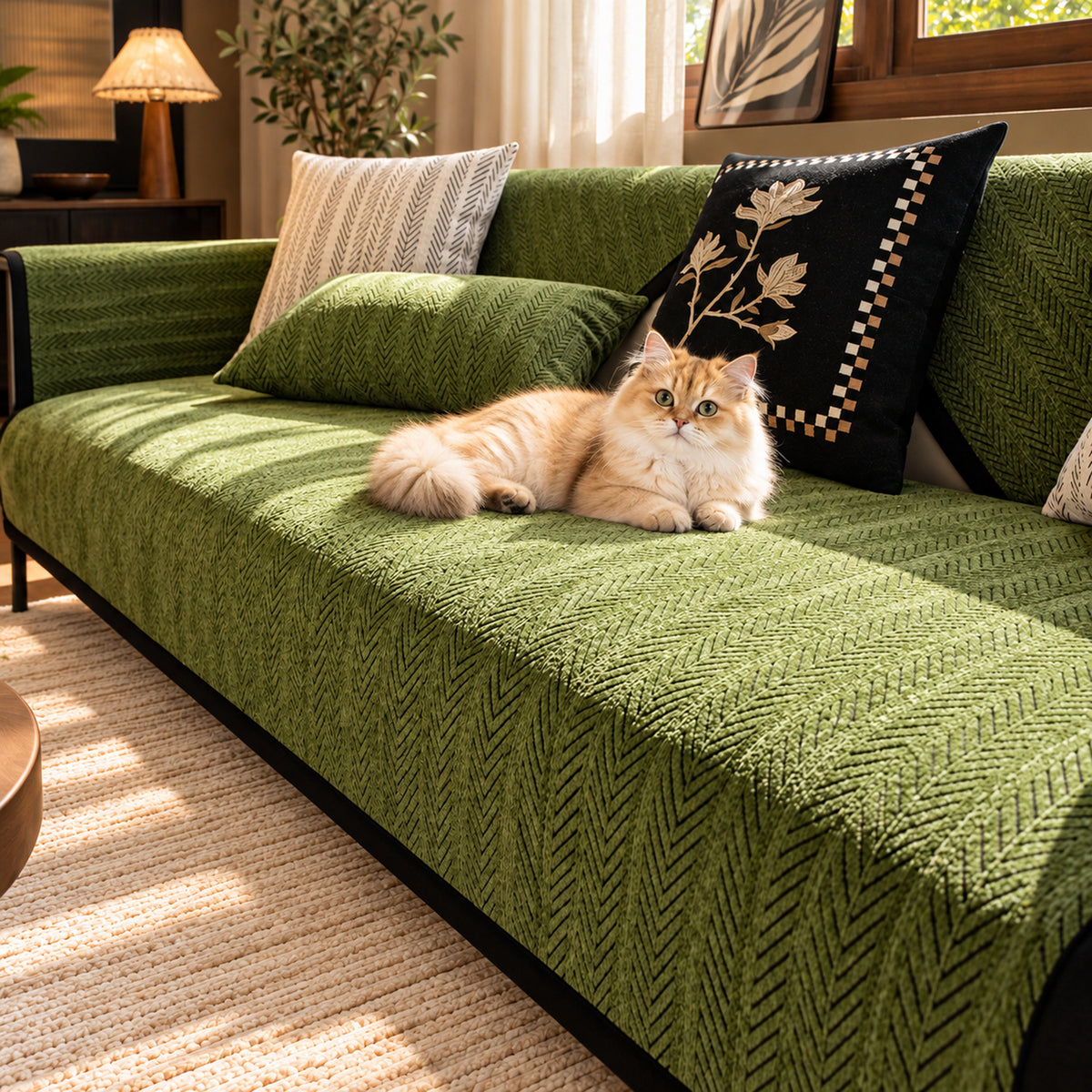 Herringbone Chenille Sofa Cover | Non-Slip & Machine Washable