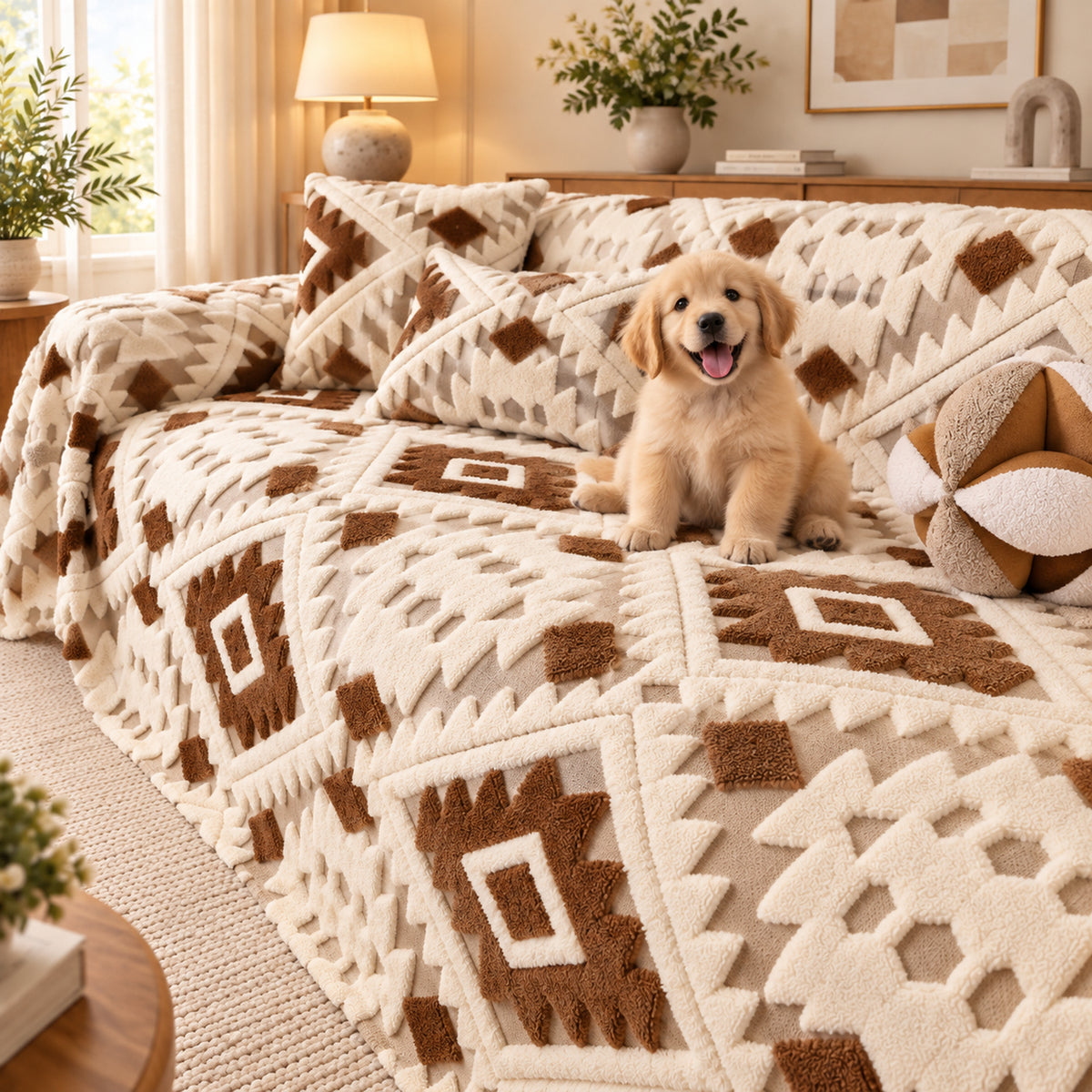 Sofa Cover & Large Sofa Throw | Cotton Velvet | Tufted Mosaic Design | Machine Washable