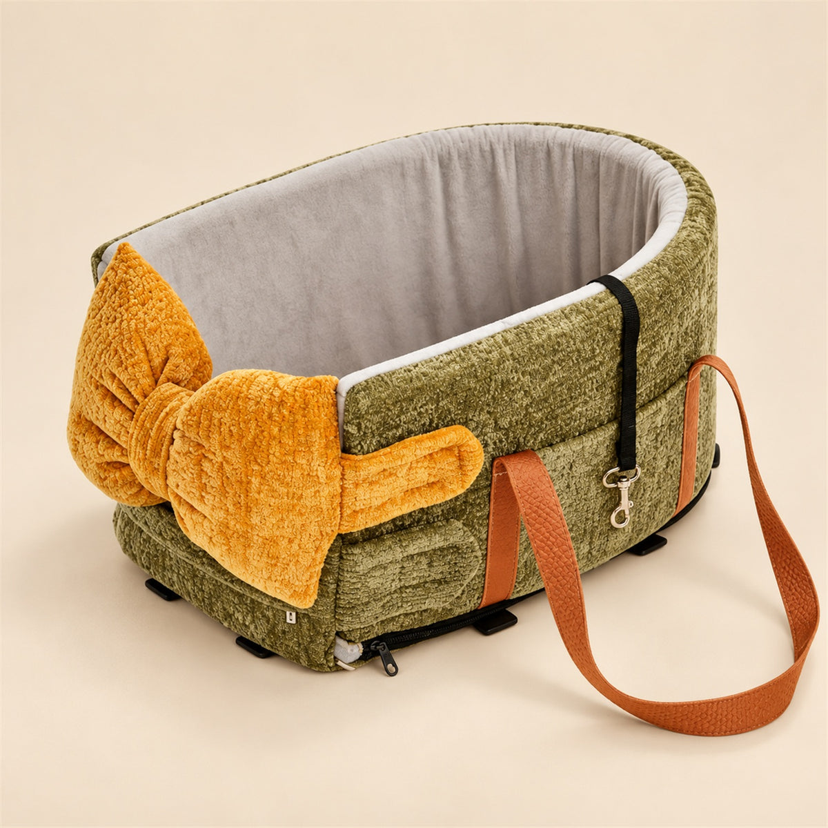 Dog Car Seat & Carrier Bag | Chenille with Carry Handles & Removable Cover