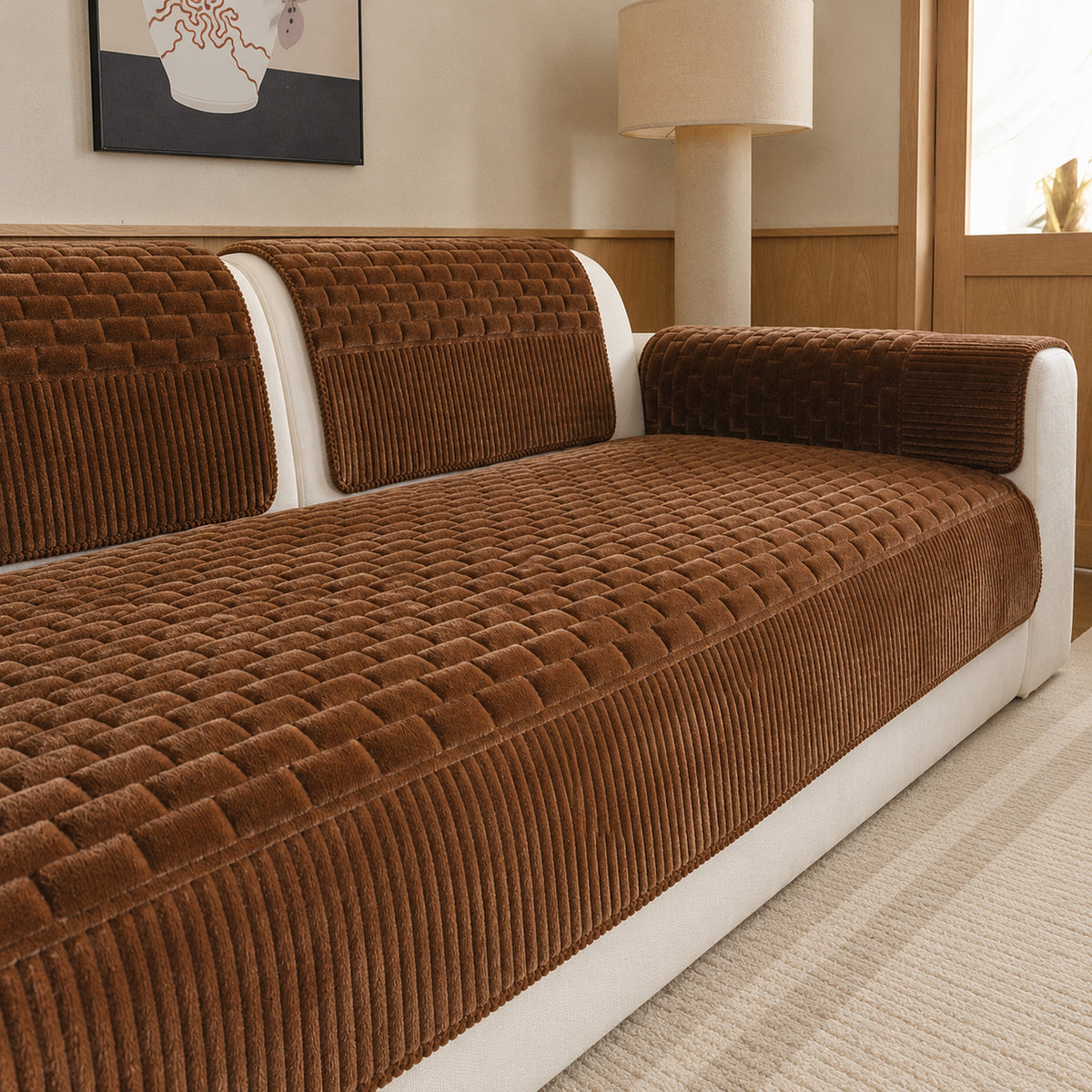 Quilted Chenille Sofa Cover | Non-Slip Sofa Protector