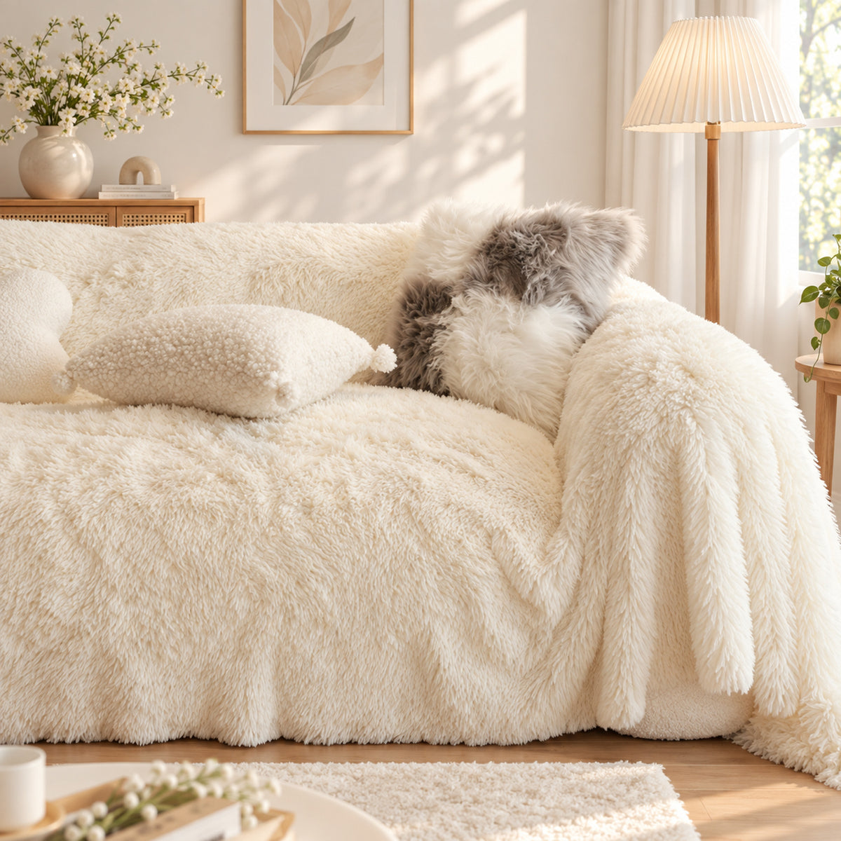 Sofa Cover | Plush Flannel Sofa Throw | Long-Pile Sofa Protector