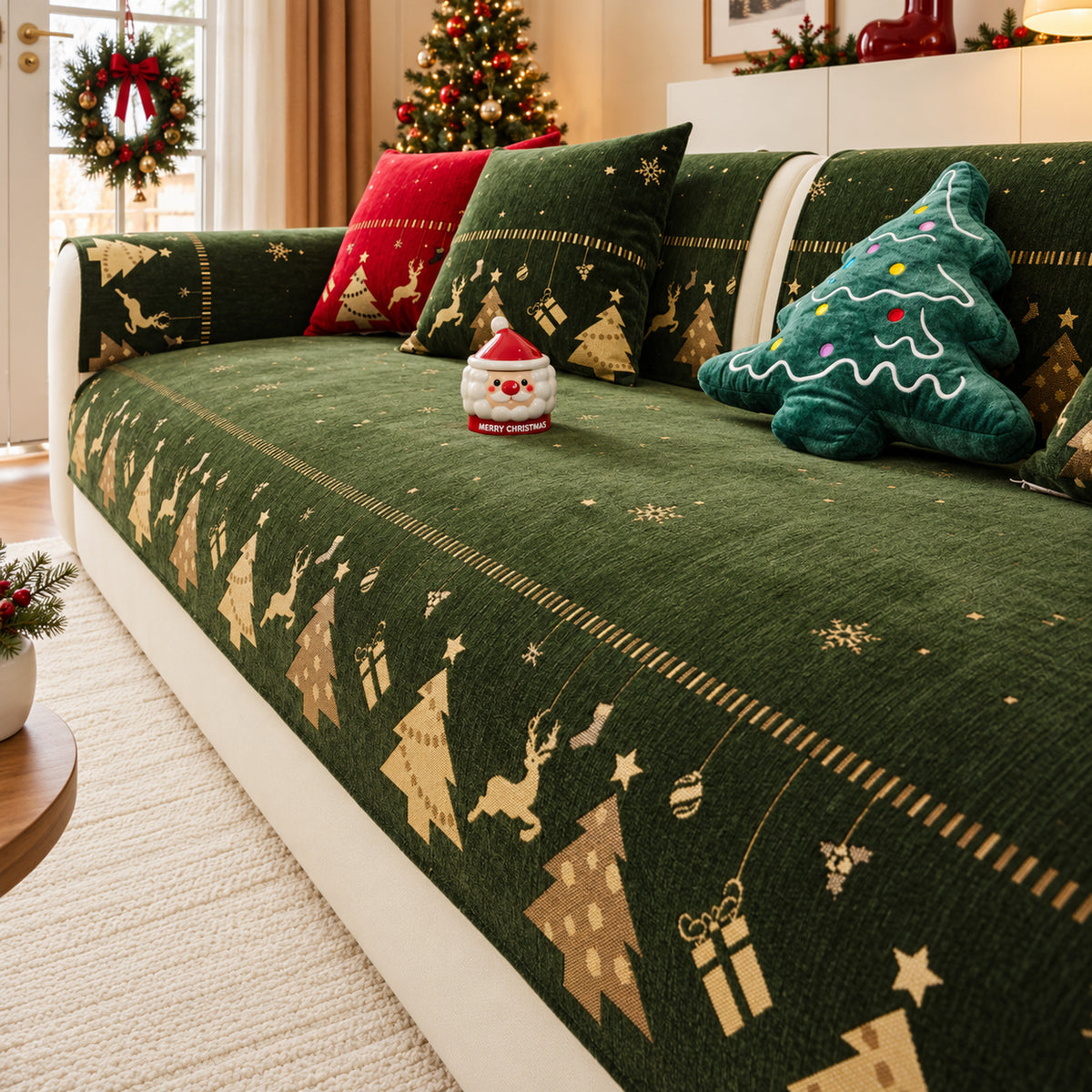 Christmas Sofa Cover | Scratch-Resistant Chenille | Non-Slip Backing