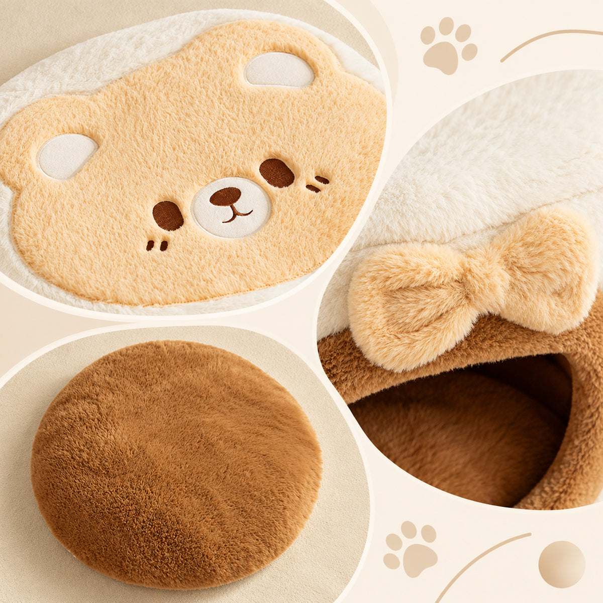 Cat Bed & Dog Bed | Convertible Plush Bear Cave for Winter