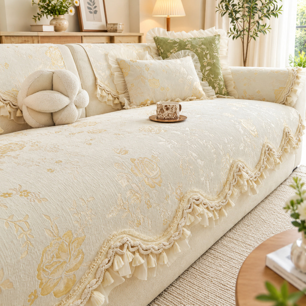 Sofa Cover | Non-Slip & Machine Washable | Chateau Rose Floral Chenille