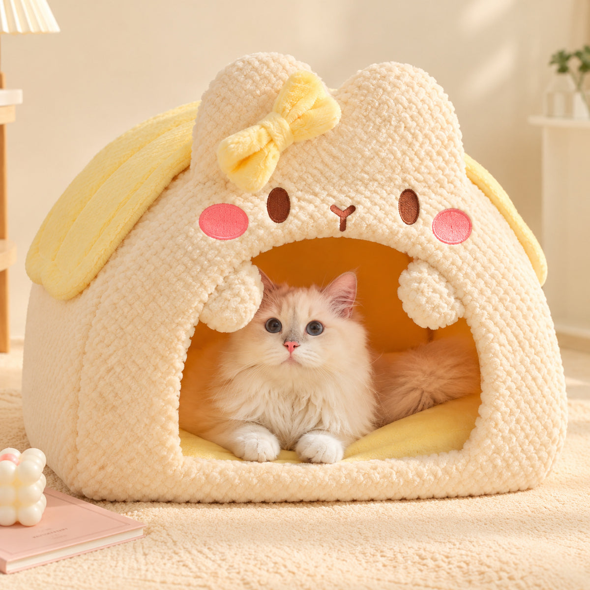 Small Dog Bed & Cat Bed | Washable Bunny-Shaped Cave | Cosy All-Season Hideaway