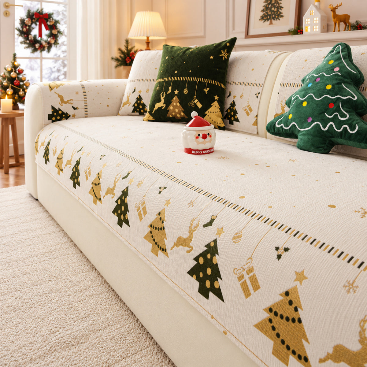 Christmas Sofa Cover | Scratch-Resistant Chenille | Non-Slip Backing