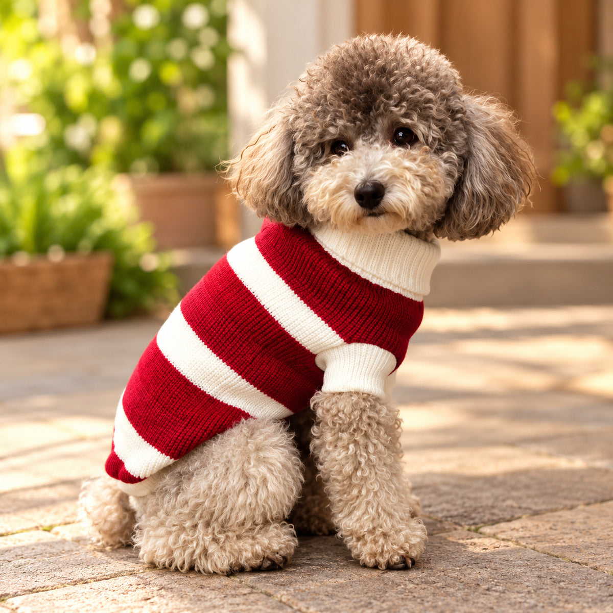 Red & White Striped Dog Jumper | Soft Acrylic Knit for Winter