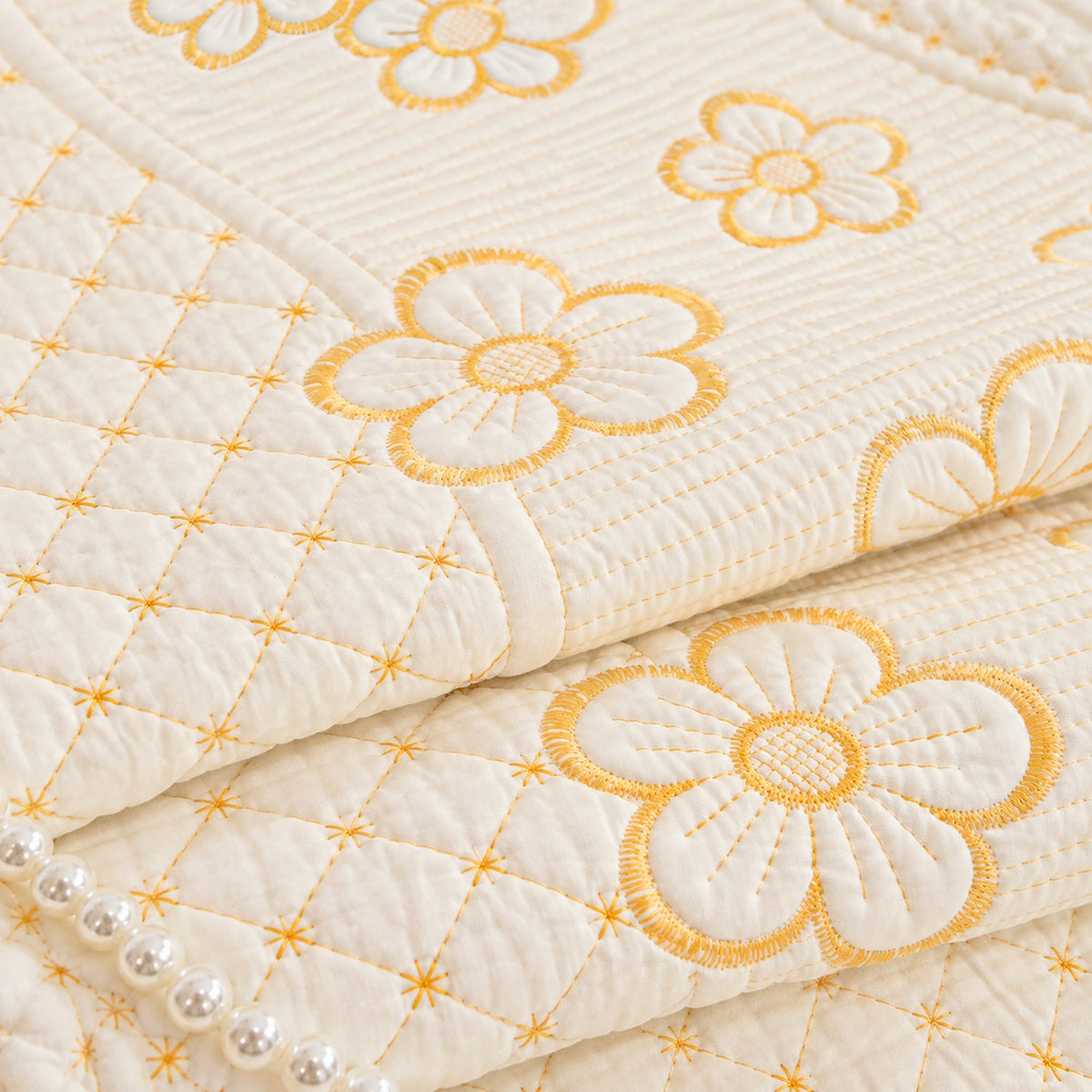Scalloped Floral Cotton Sofa Cover | Non-Slip & Machine Washable