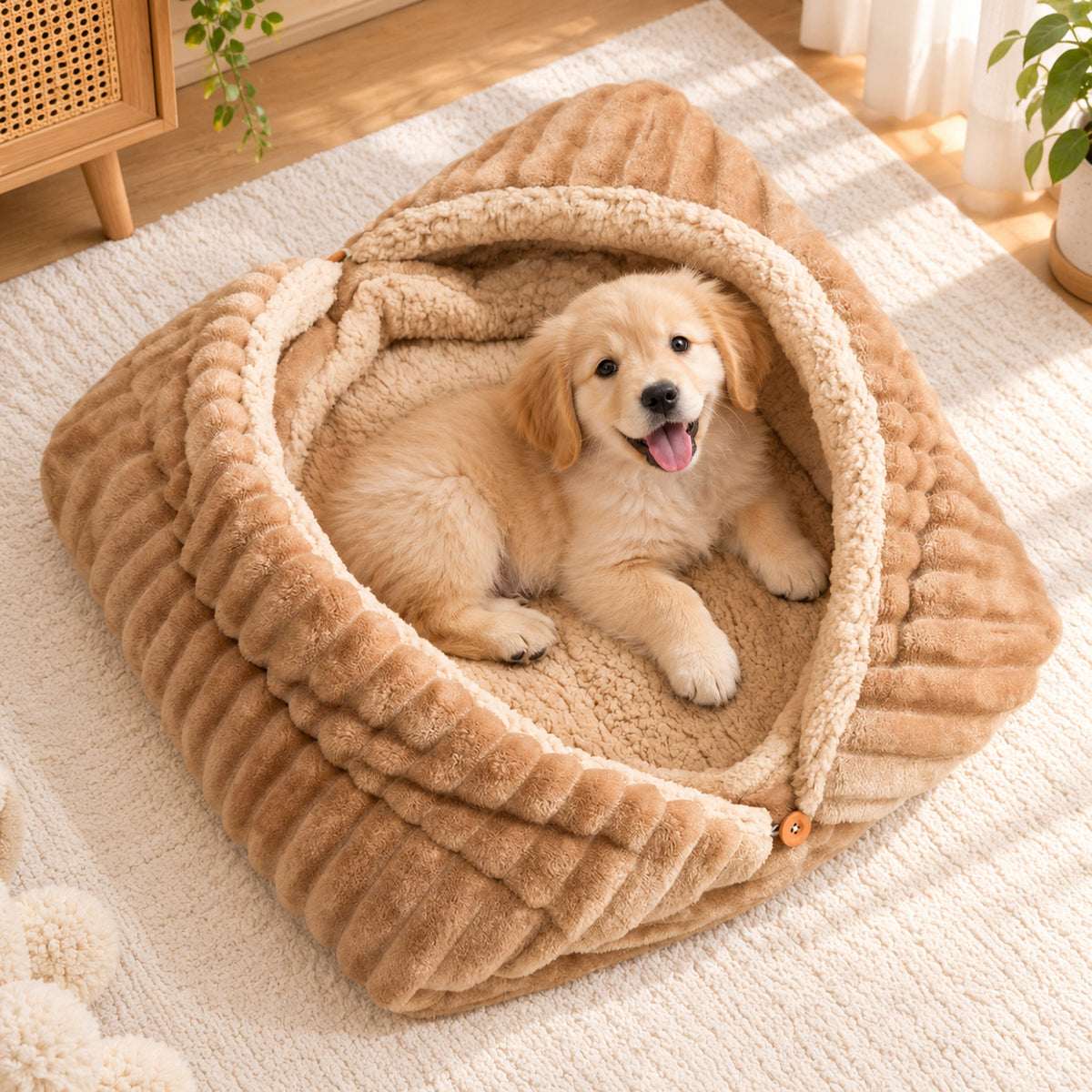 Dog Bed & Cat Bed | Convertible Plush Winter Nest | Hand-Washable