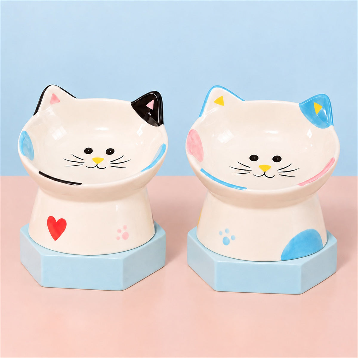 Whisker Smile Ceramic Cat Bowl | Raised Base & Tilted Rim | Easy to Clean