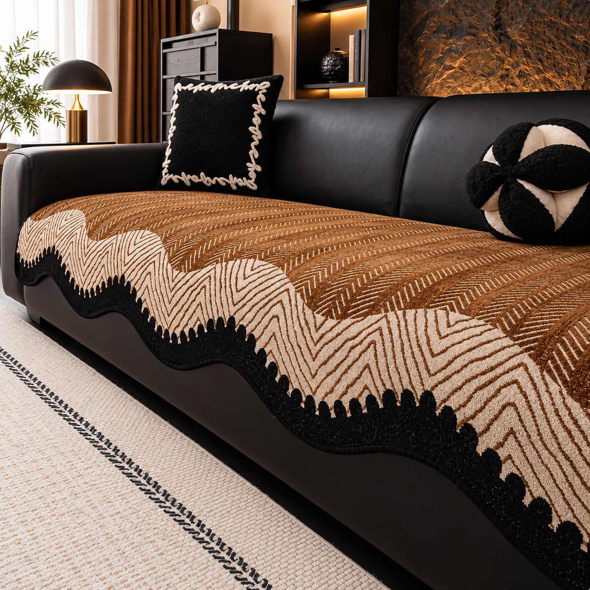 Chenille Sofa Cover with Scalloped Edge | Non-Slip & Machine Washable