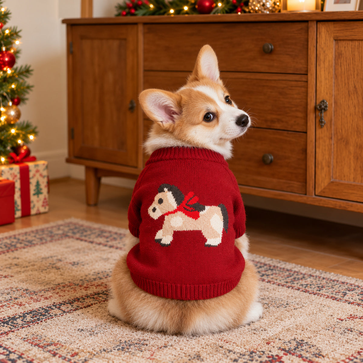 Red Christmas Jumper for Dogs & Cats | Knitted Winter Pet Sweater