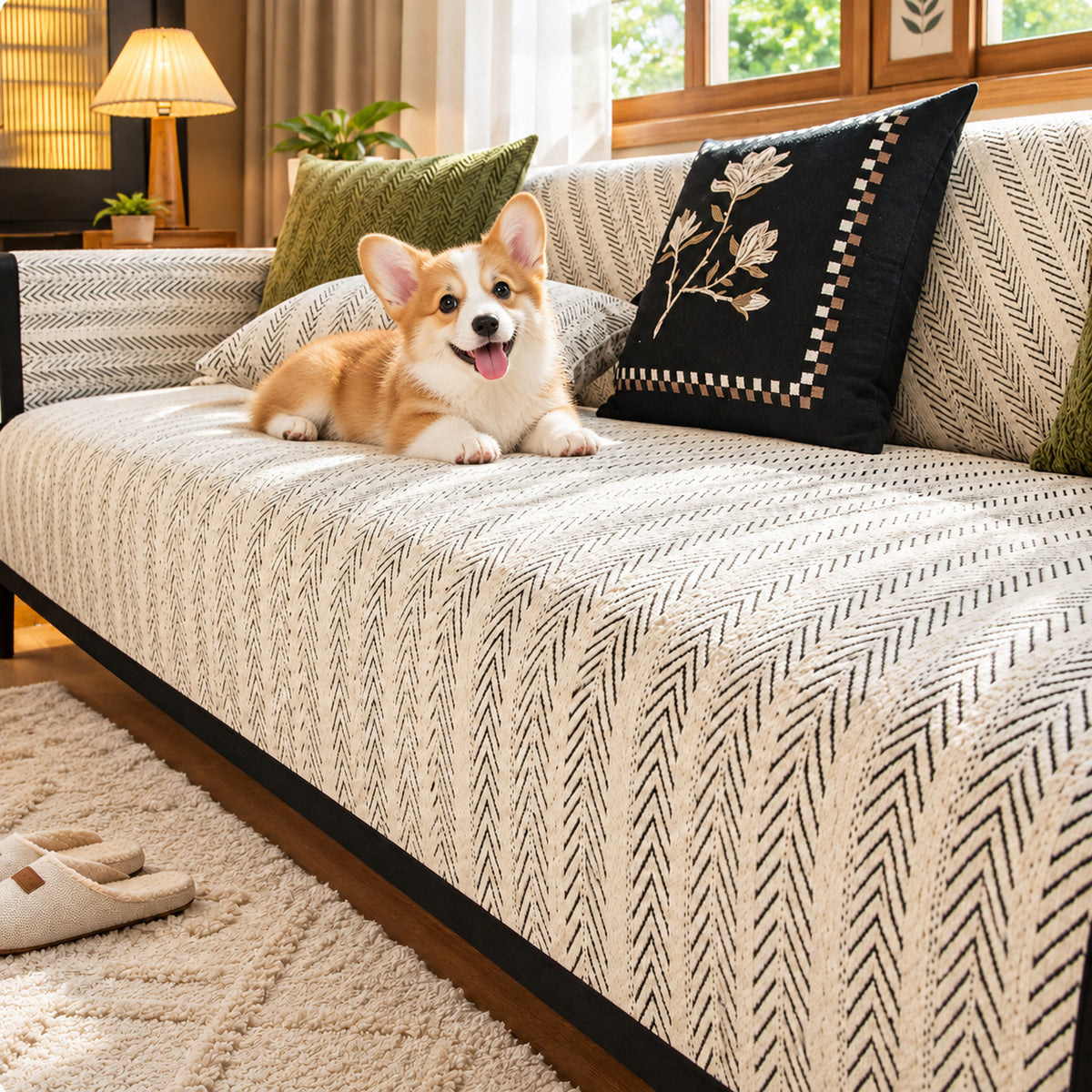 Herringbone Chenille Sofa Cover | Non-Slip & Machine Washable