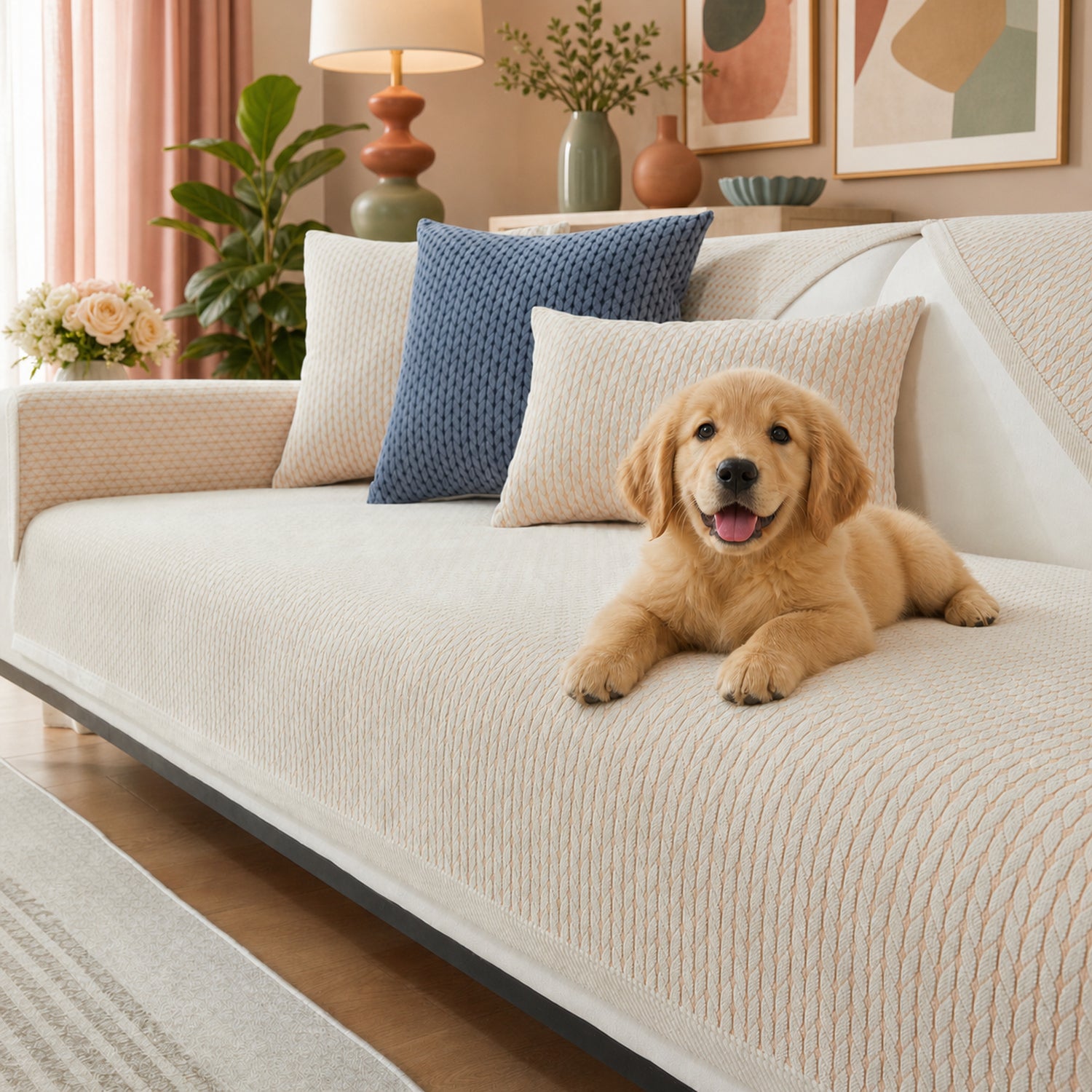 Wheat Ear Chenille Sofa Cover | Anti-Scratch Non-Slip Protector | Woofing Deals