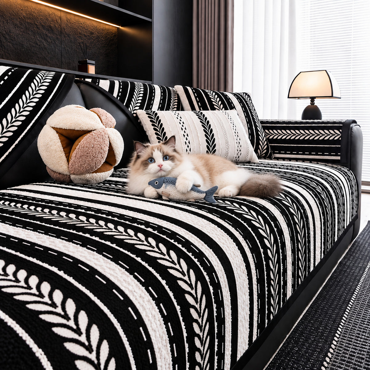 Botanical Stripe Chenille Sofa Cover | Non-Slip, Machine Washable