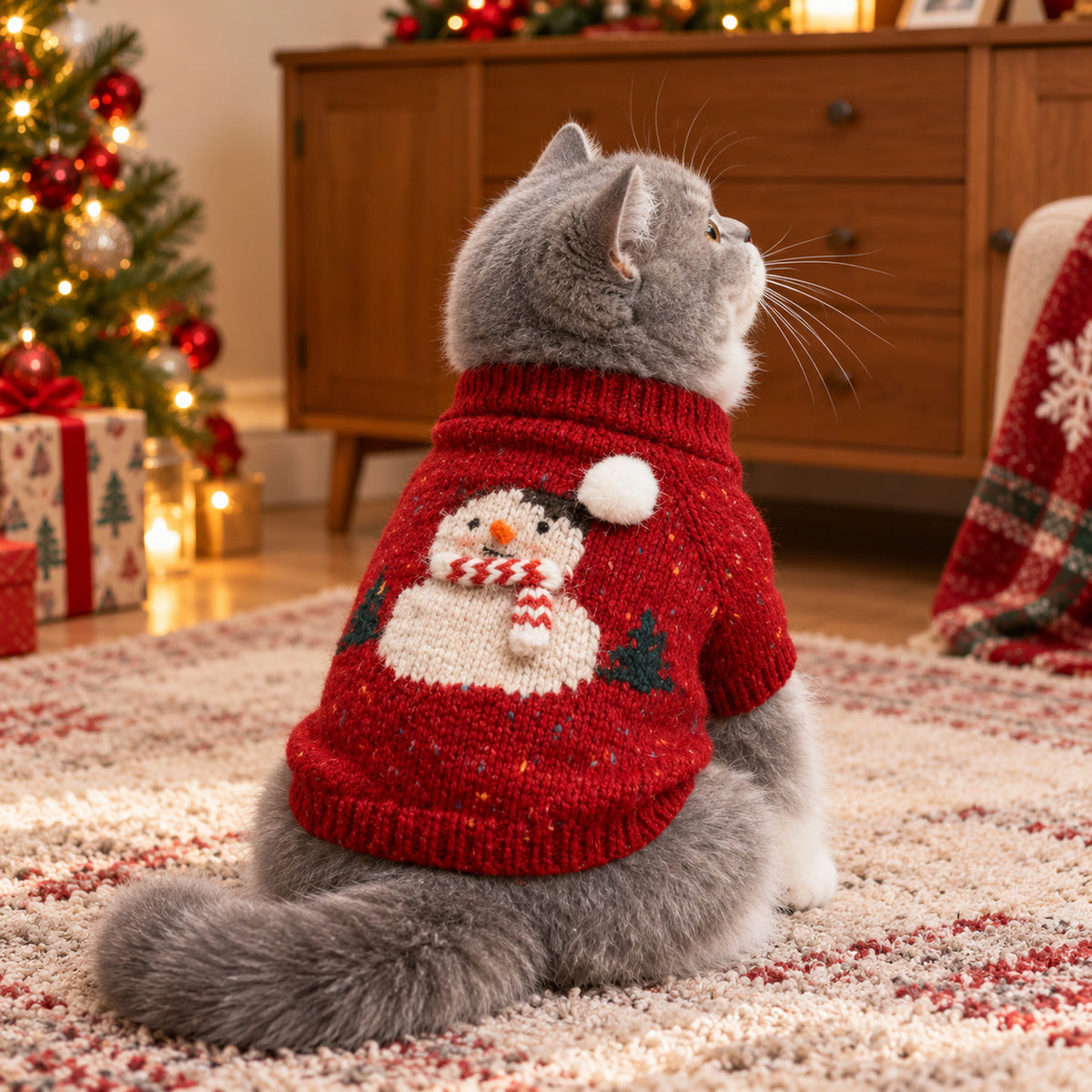 Snowman Christmas Jumper for Dog & Cat | Knitted Pet Sweater