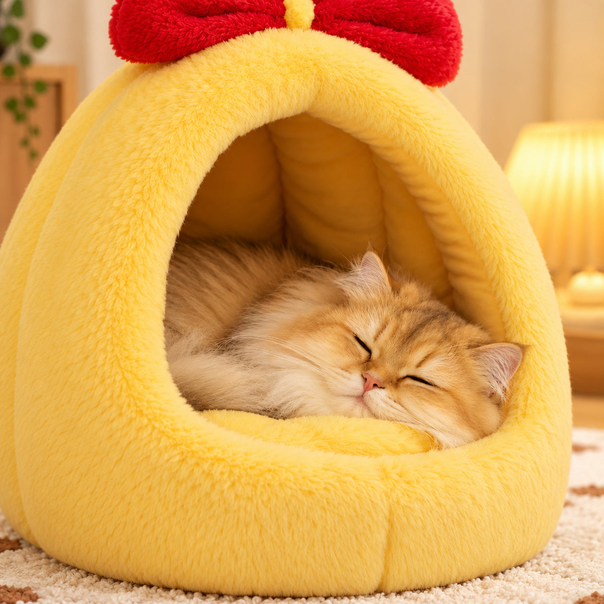 Cat Bed & Small Dog Bed | Cosy Cave with Bow Detail & Washable Cushion