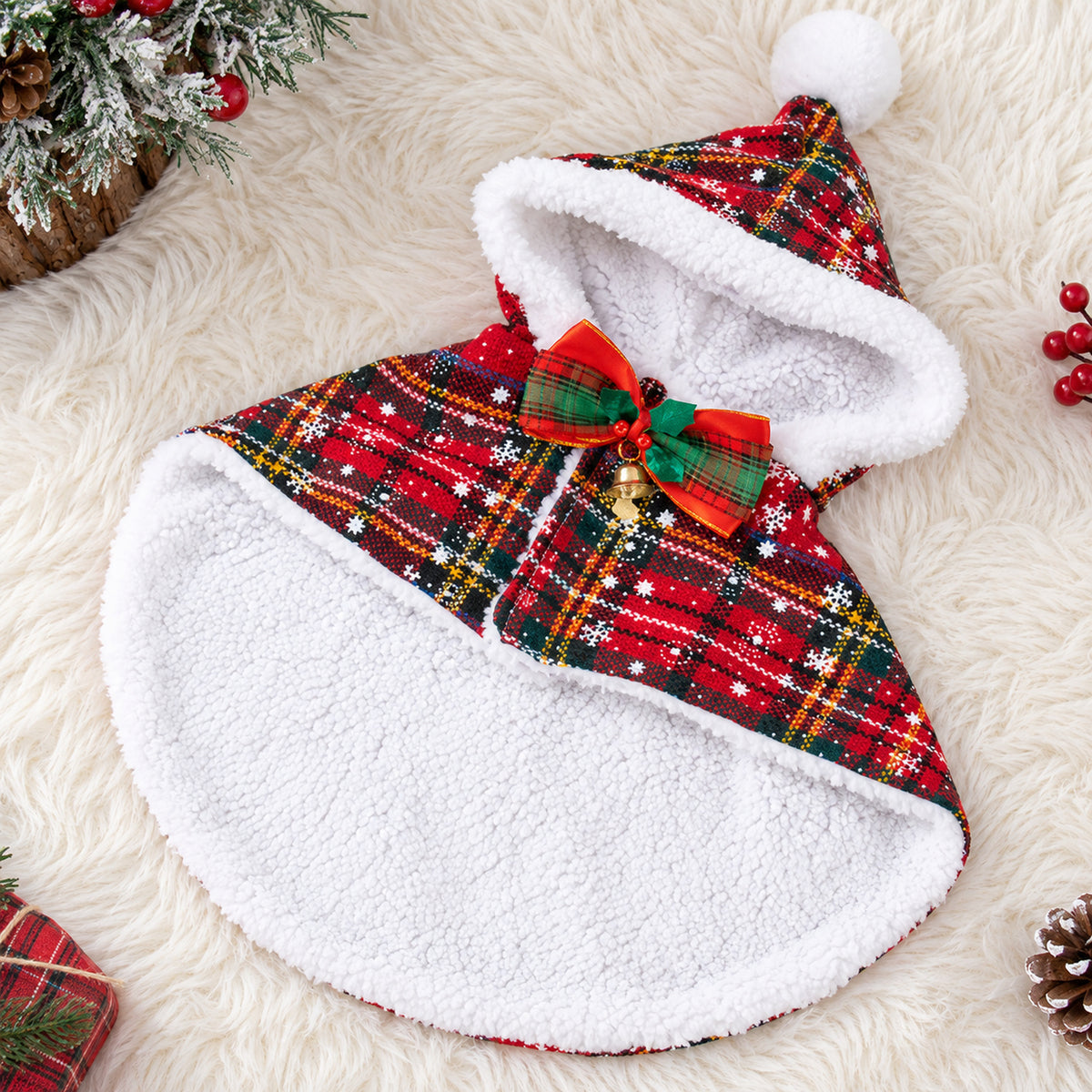 Christmas Dog Outfit | Fleece-Lined Tartan Cape for Dogs & Cats