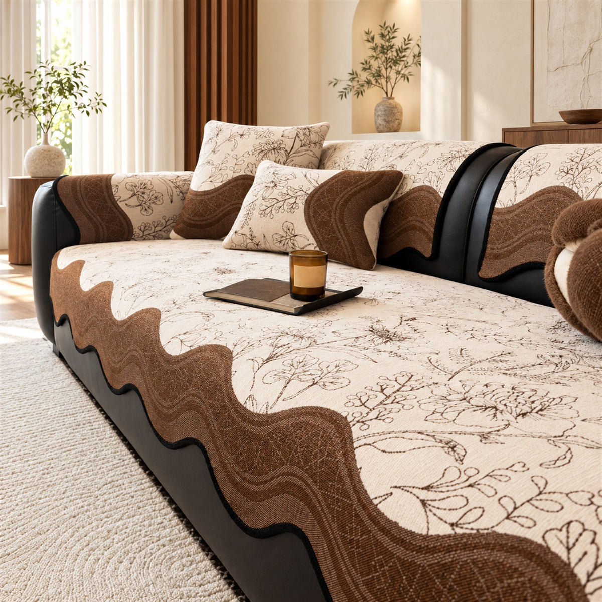 Garden Sketch Sofa Cover | Soft Chenille | Non-Slip & Machine Washable