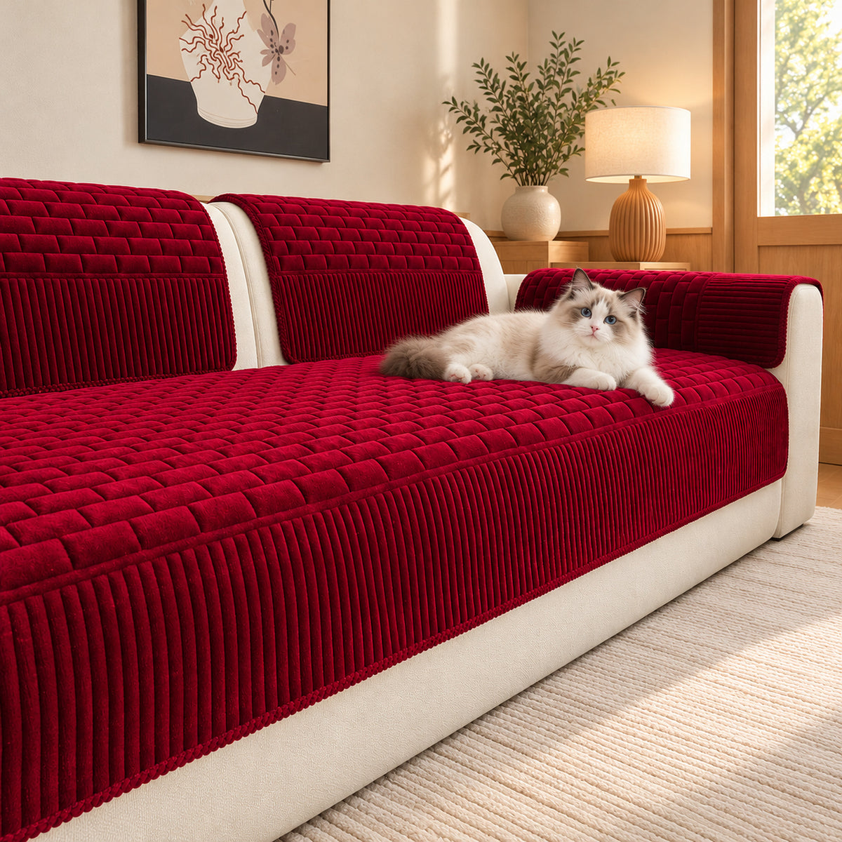 Quilted Chenille Sofa Cover | Non-Slip Sofa Protector