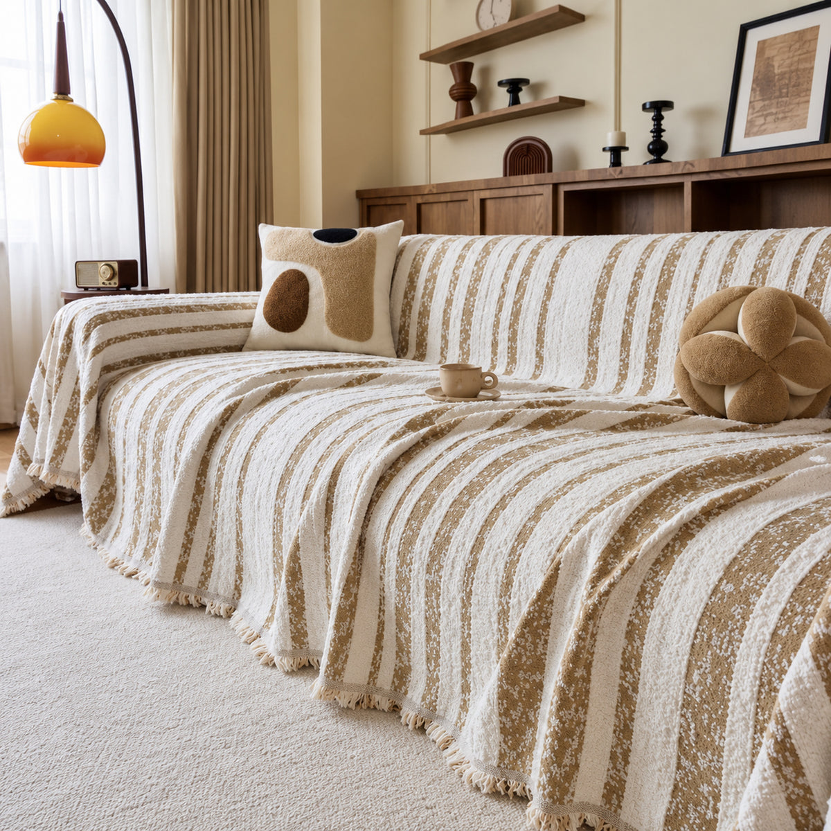 Non-Slip Sofa Cover | Reversible Striped Sofa Throw | Machine Washable