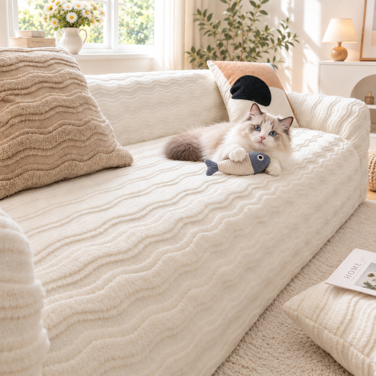 Sofa Cover | Winter Flannel Sofa Protector | Washable & Anti-Scratch