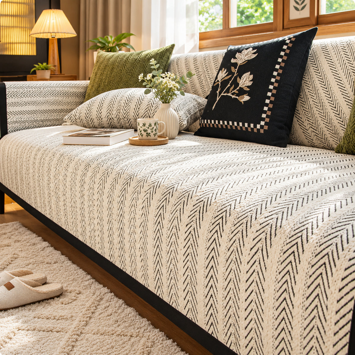 Herringbone Chenille Sofa Cover | Non-Slip & Machine Washable