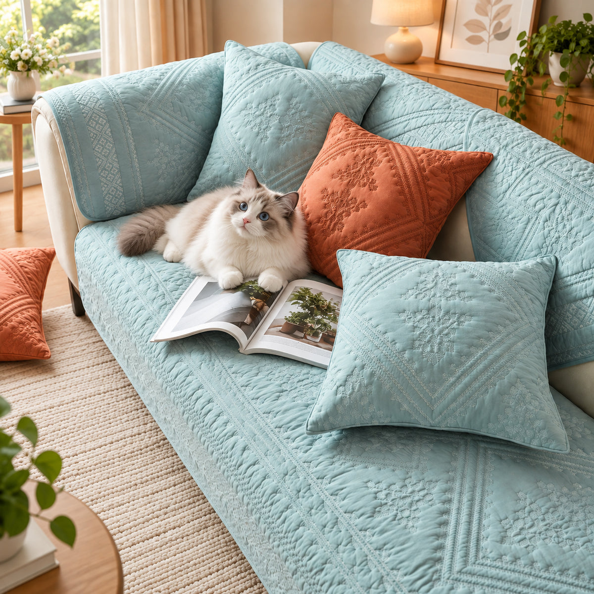 Diamond Sofa Cover | 100% Washed Cotton | Non-Slip & Washable