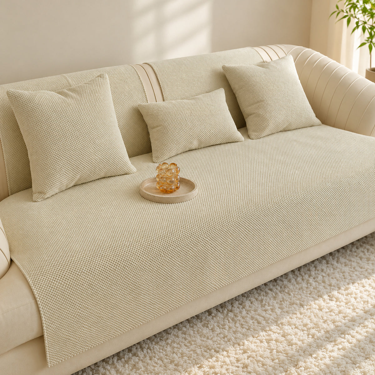 Waffle Sofa Cover | Non-Slip & Machine Washable