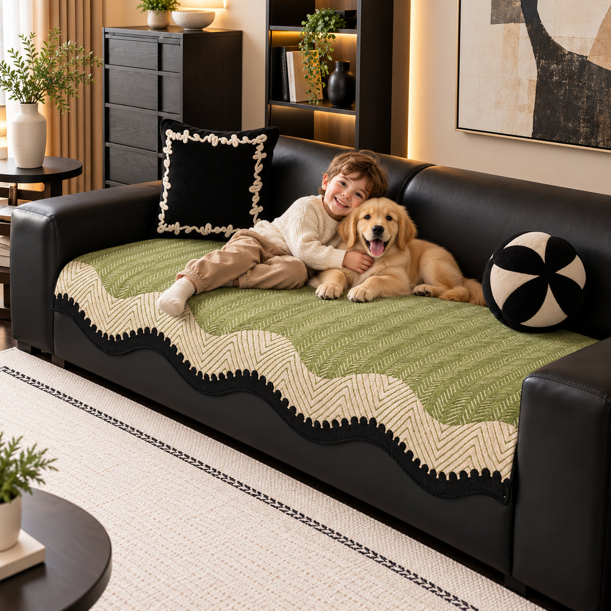 Chenille Sofa Cover with Scalloped Edge | Non-Slip & Machine Washable