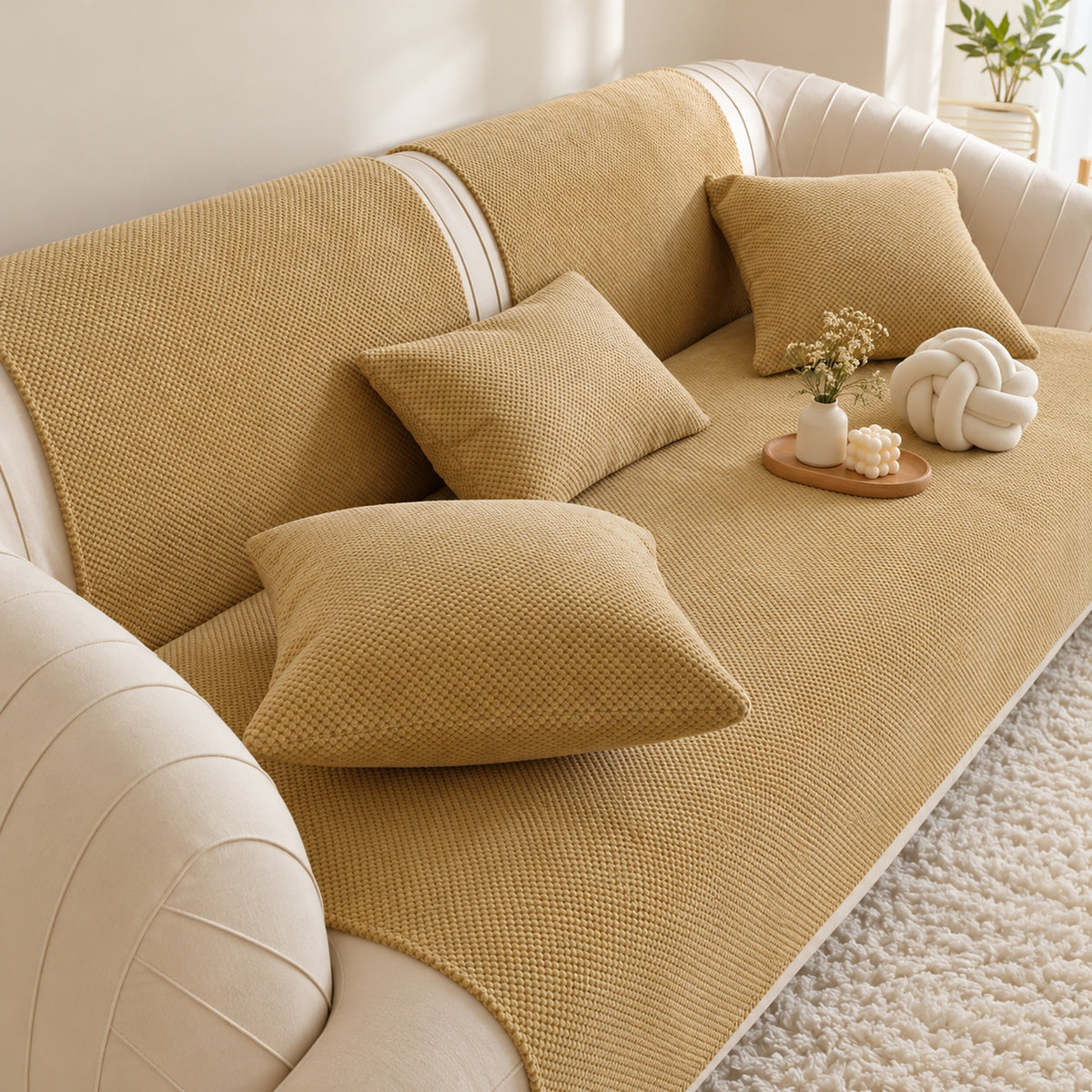 Waffle Sofa Cover | Non-Slip & Machine Washable