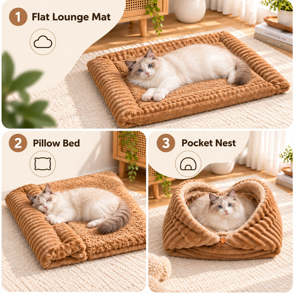 Dog Bed & Cat Bed | Convertible Plush Winter Nest | Hand-Washable