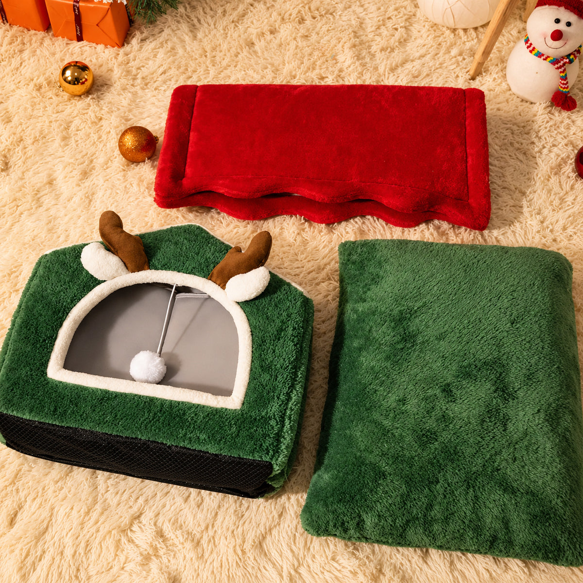 Christmas Dog Bed & Cat Bed | Washable Reindeer Cave