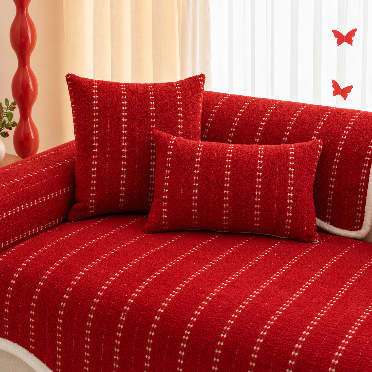 Christmas Sofa Cover | Non-Slip Plush Sofa Protector with Star Detail | Machine Washable