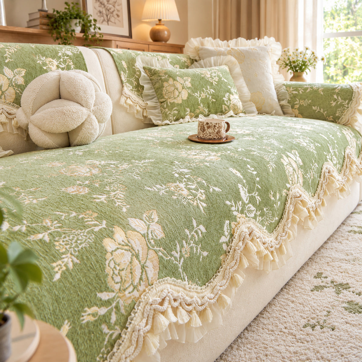 Sofa Cover | Non-Slip & Machine Washable | Chateau Rose Floral Chenille