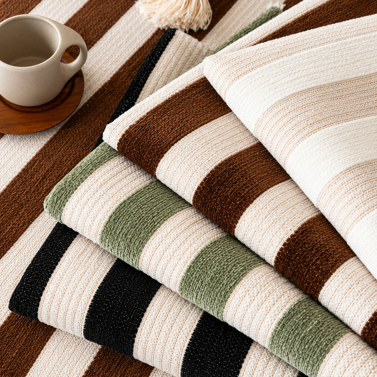 Chenille Sofa Cover | Non-Slip & Machine-Washable | Sofa Protector with Stripes and Fringe