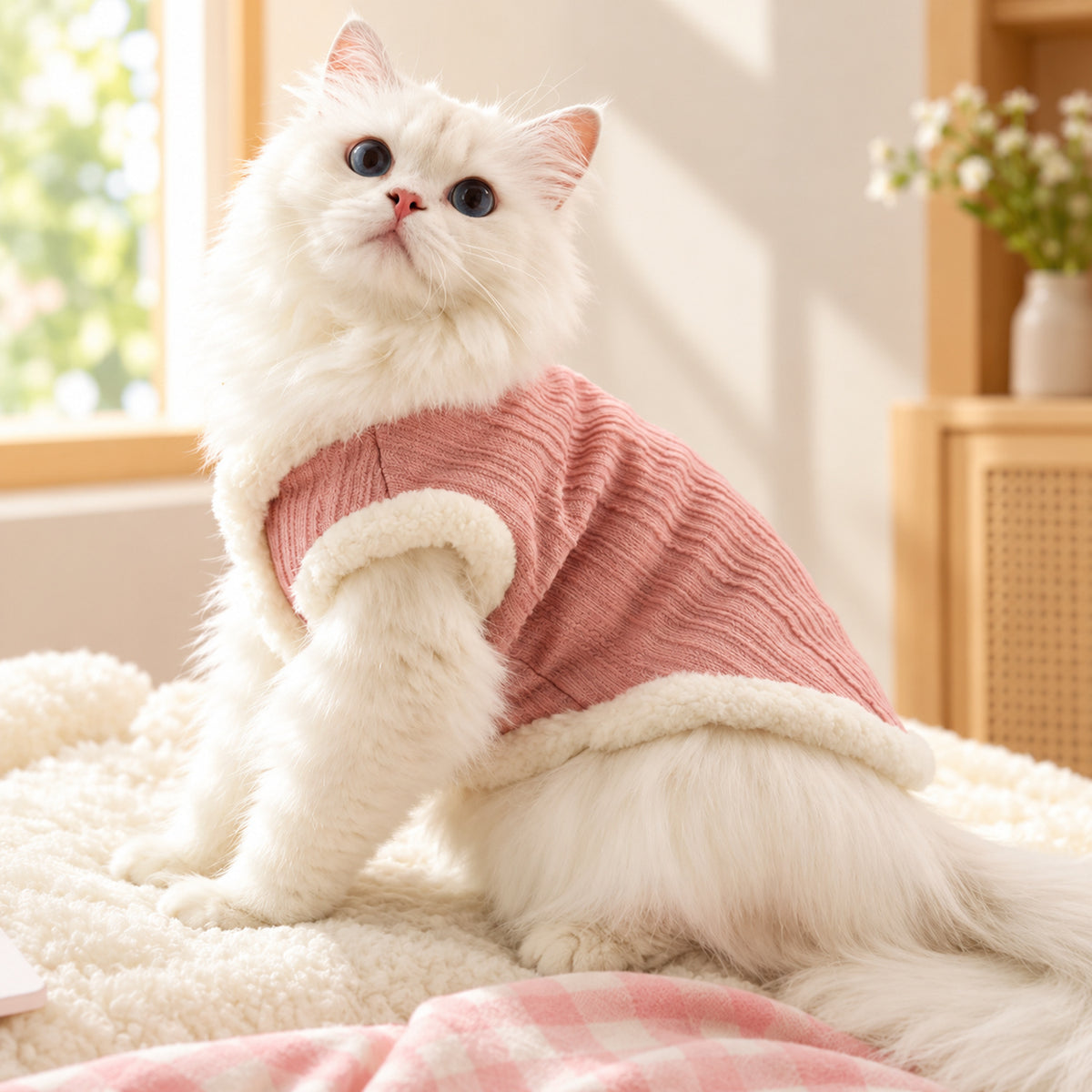 Pink Knitted Jumper for Dogs & Cats | Fleece-Lined