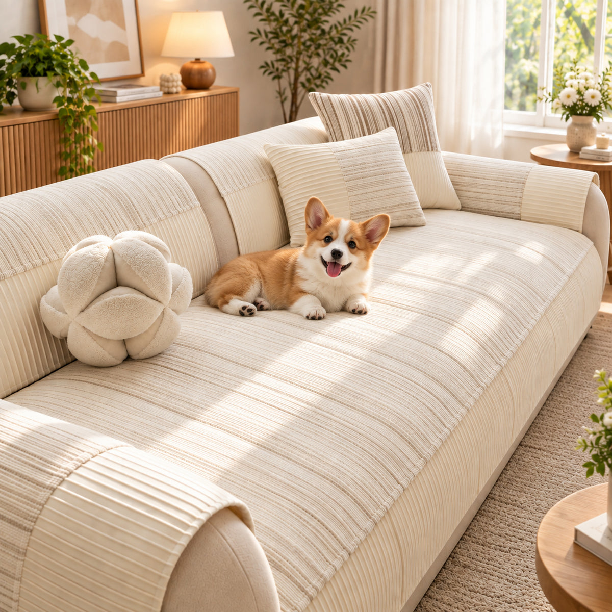 Chenille Sofa Cover | Cat-Scratch-Resistant, Non-Slip Sofa Protector
