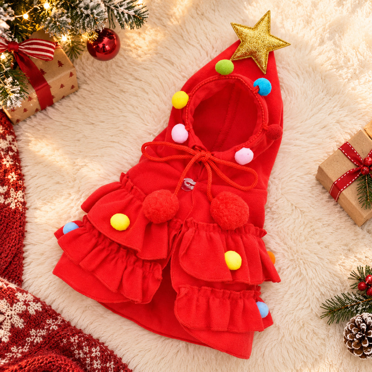 Christmas Dog Outfit | Hooded Christmas Tree Cape for Dogs & Cats