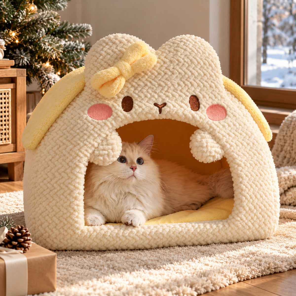 Small Dog Bed & Cat Bed | Washable Bunny-Shaped Cave | Cosy All-Season Hideaway