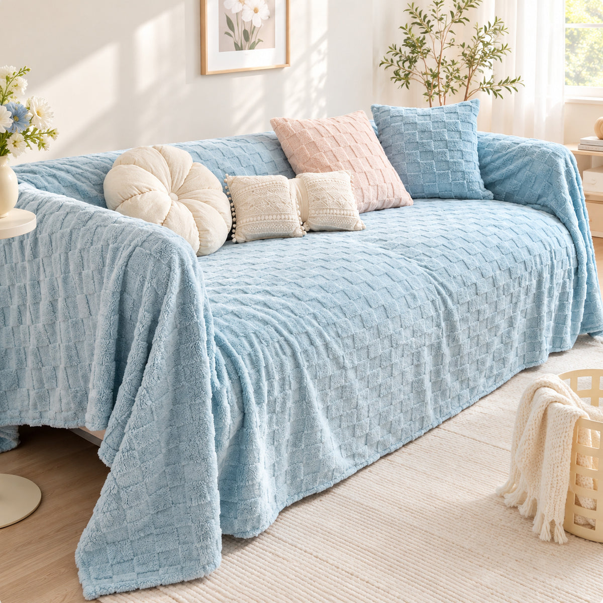 Sofa Cover | Double-Sided Plush Flannel Sofa Throw | Warmth for Autumn & Winter