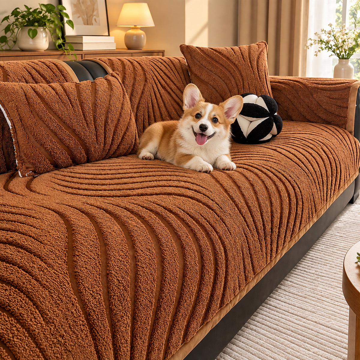 Ribbed Plush Sofa Cover | Non-Slip | Machine-Washable Sofa Protector