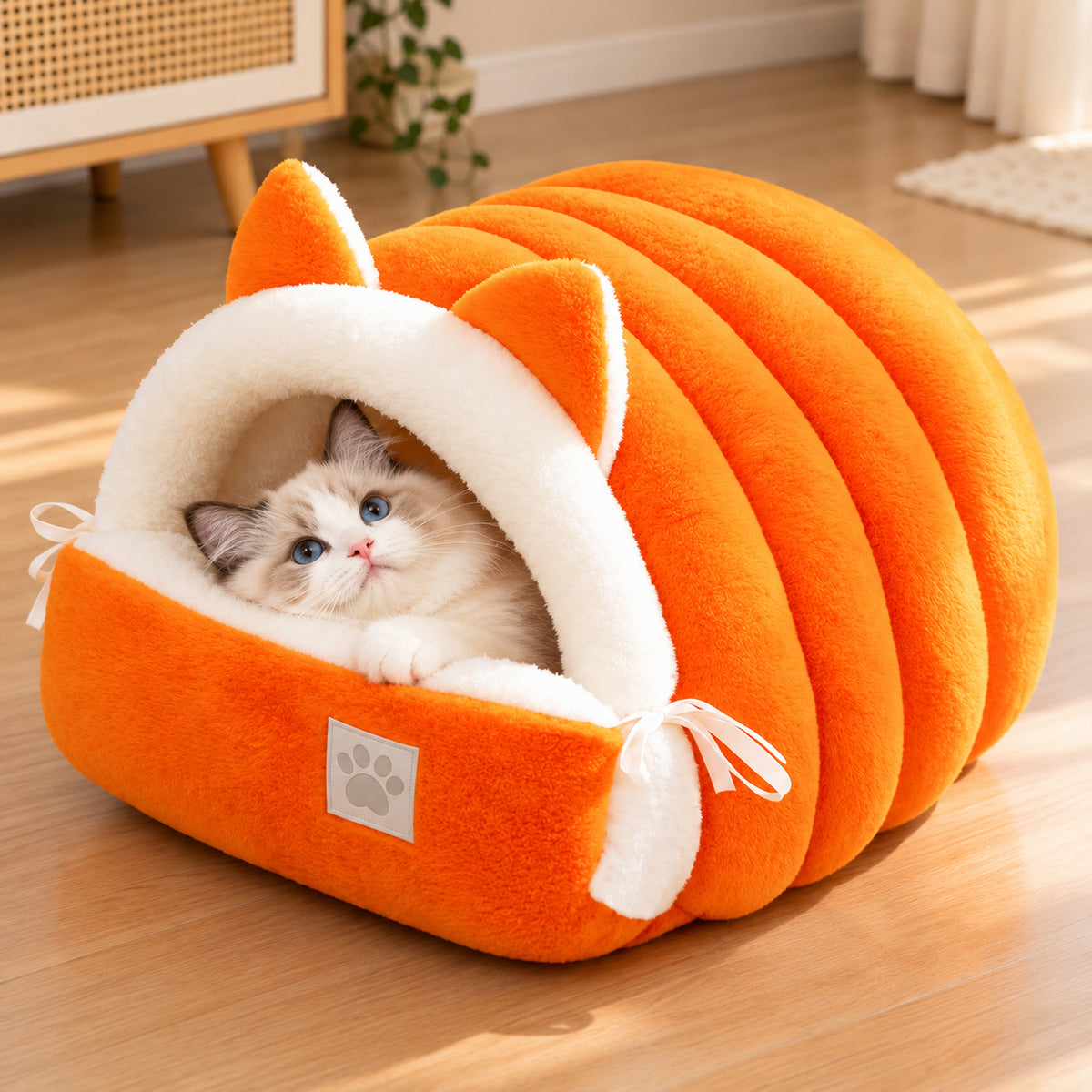 Cat Bed | Soft Fleece Winter Cave with Cat-Ear Design