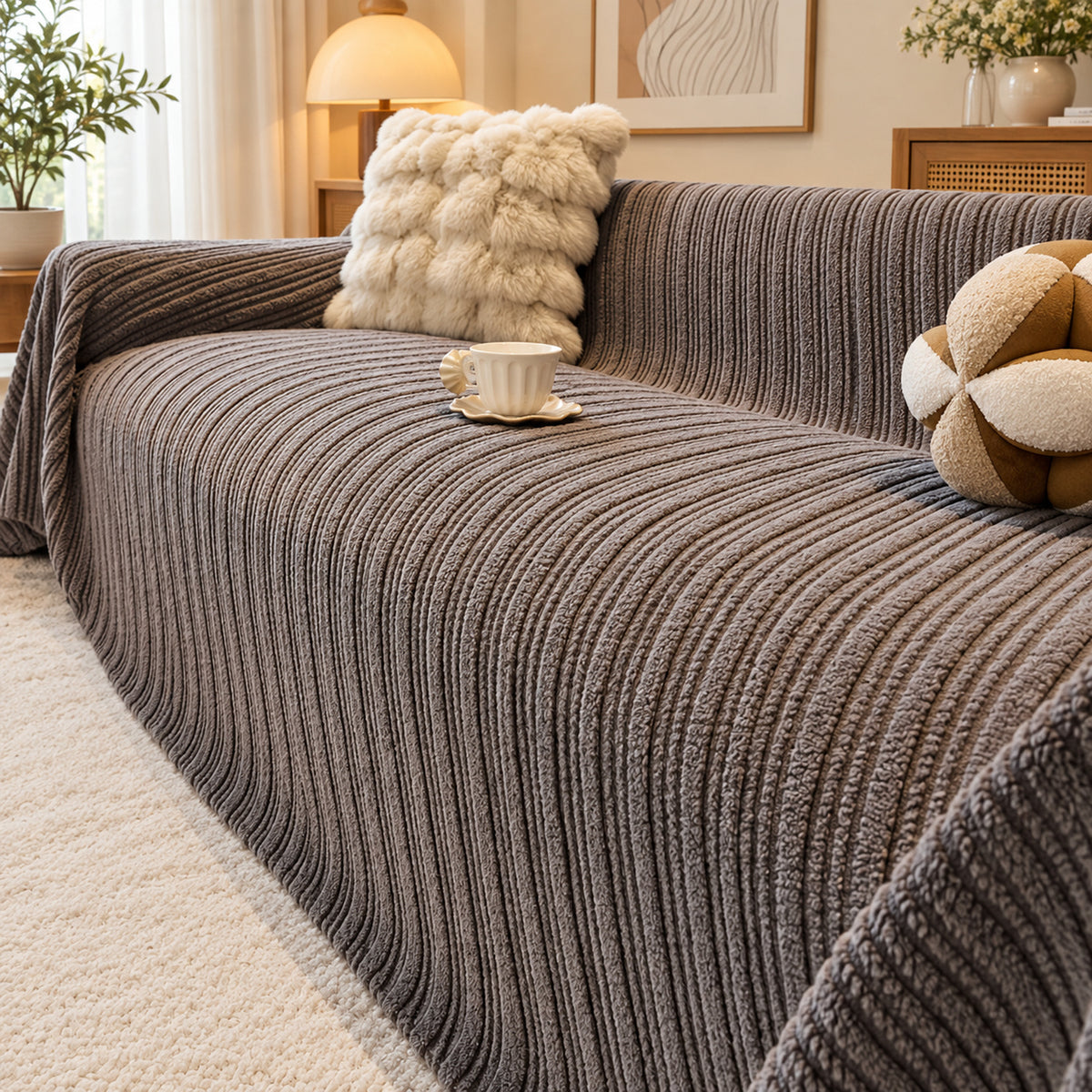 Warm Plush Flannel Sofa Cover | Machine-Washable Sofa Throw