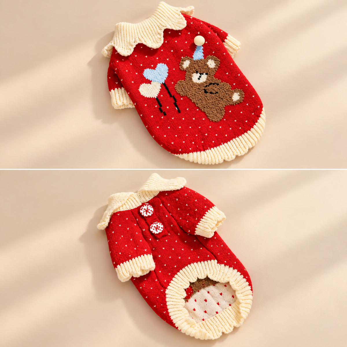 Balloon Bear Dog Jumper | Red Knitted Winter Pet Sweater