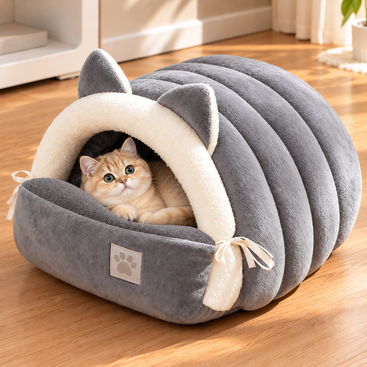 Cat Bed | Soft Fleece Winter Cave with Cat-Ear Design